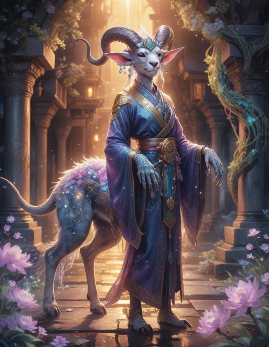 Magical Creature with Tribal Tattoos in Watercolor Style