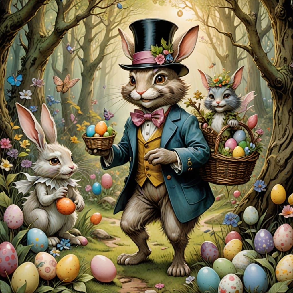 Whimsical Easter Fantasy Scene in Pastel Colors