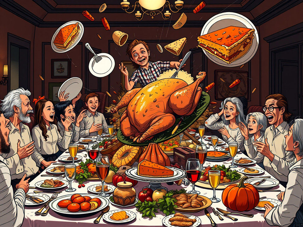 Thanksgiving Table Collapse: A Comical Feast in Motion