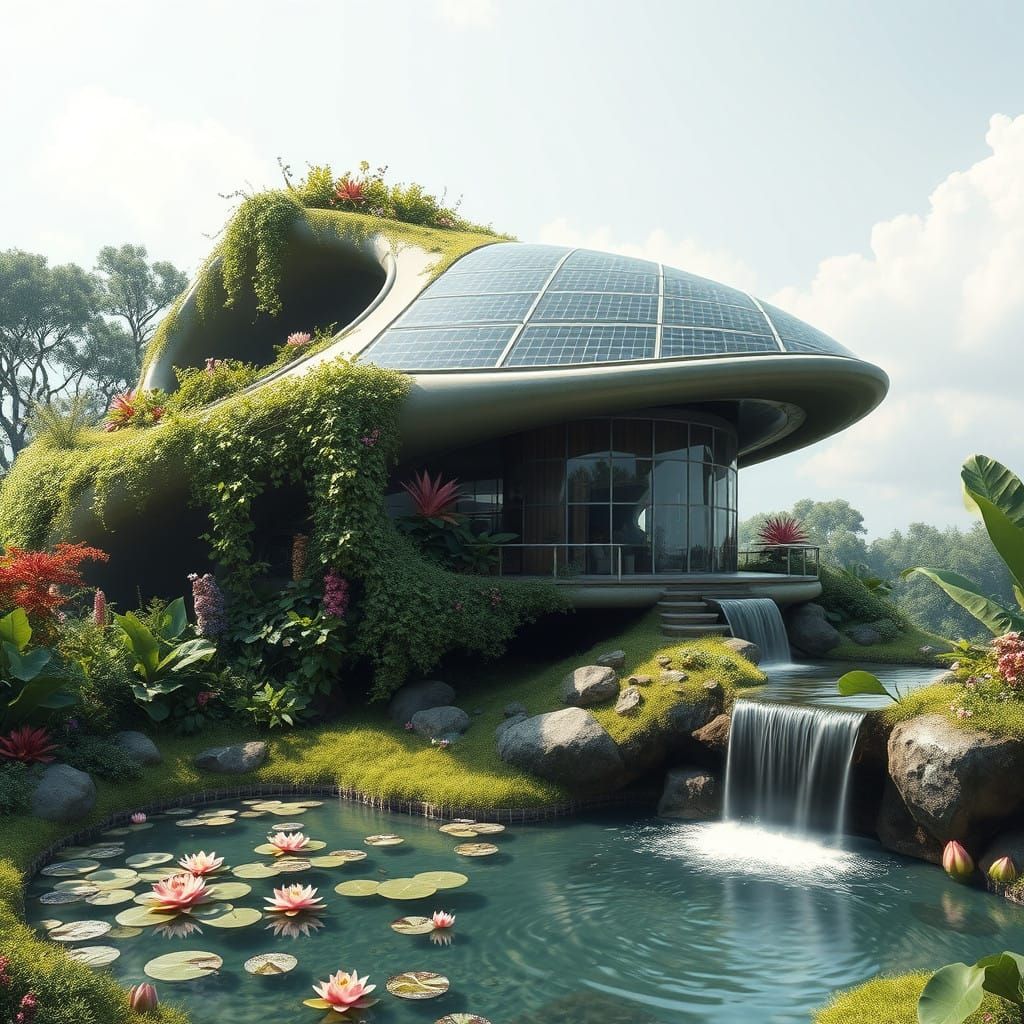 Sustainable Futuristic Oasis Blends Nature and Tech
