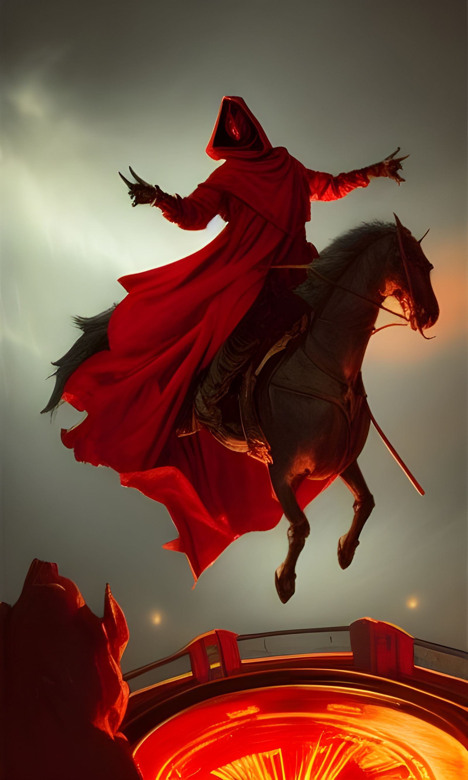 Doomed Carousel Rider in Romantic Poster Art Style