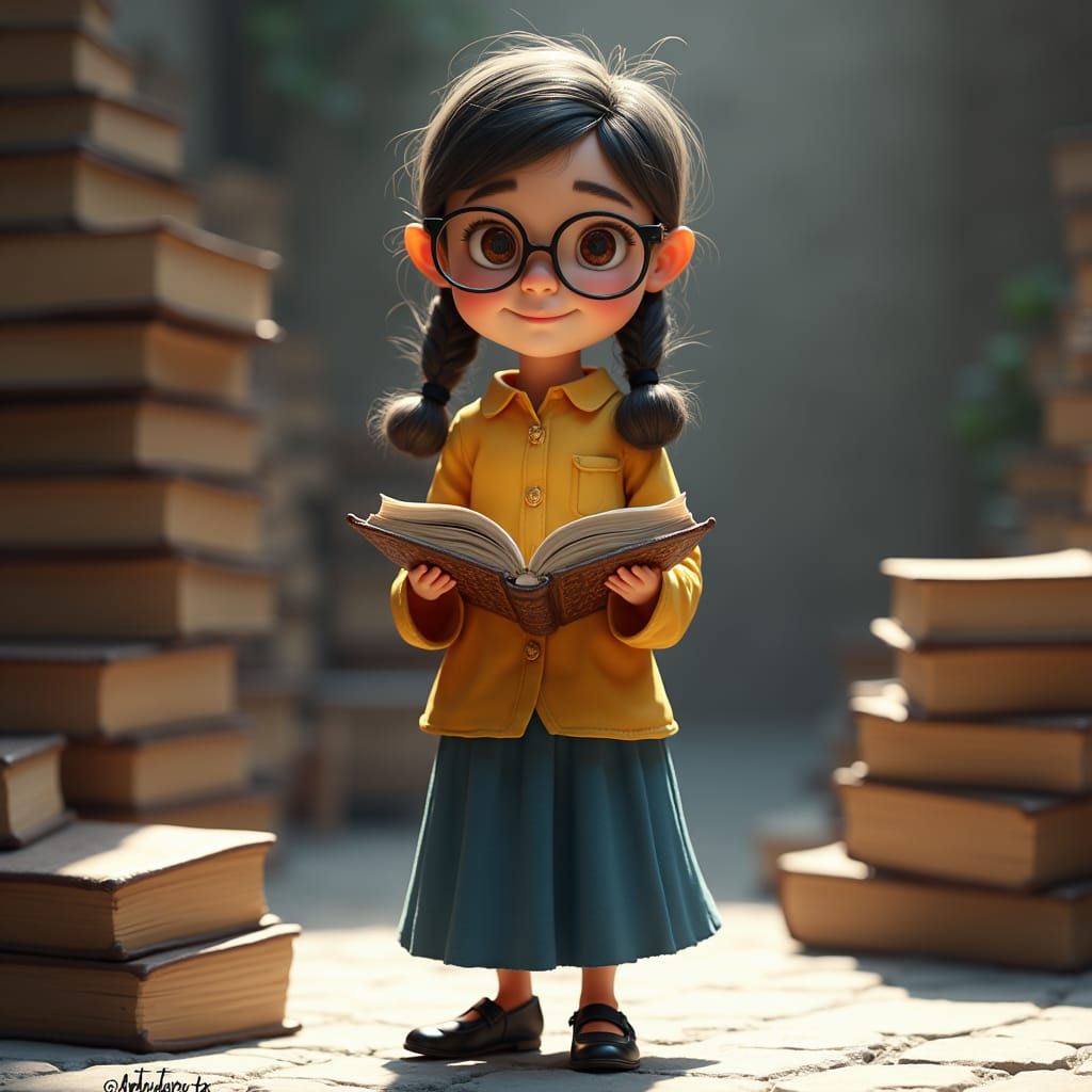 Girl with Book in Fantasy Concept Art Style