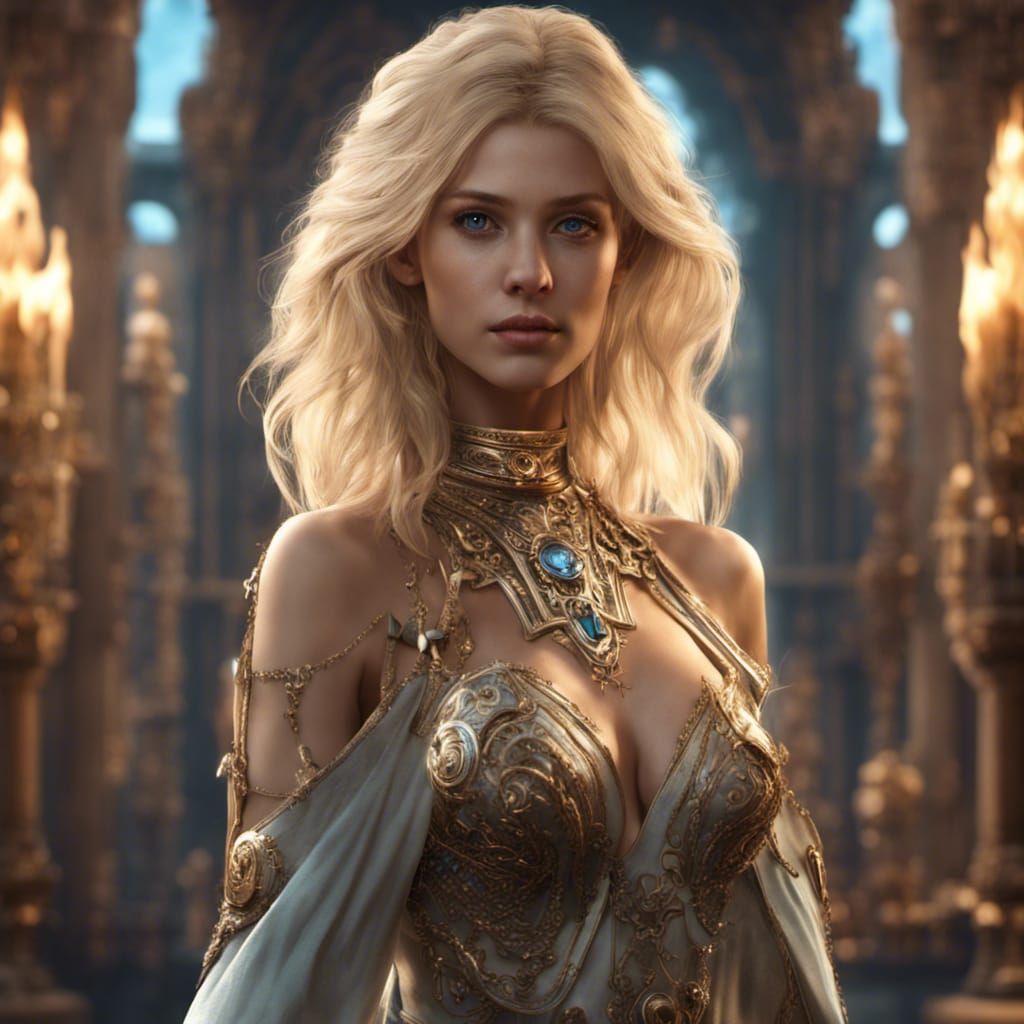 Atlantis Blonde Portrait in Detailed Matte Painting Style