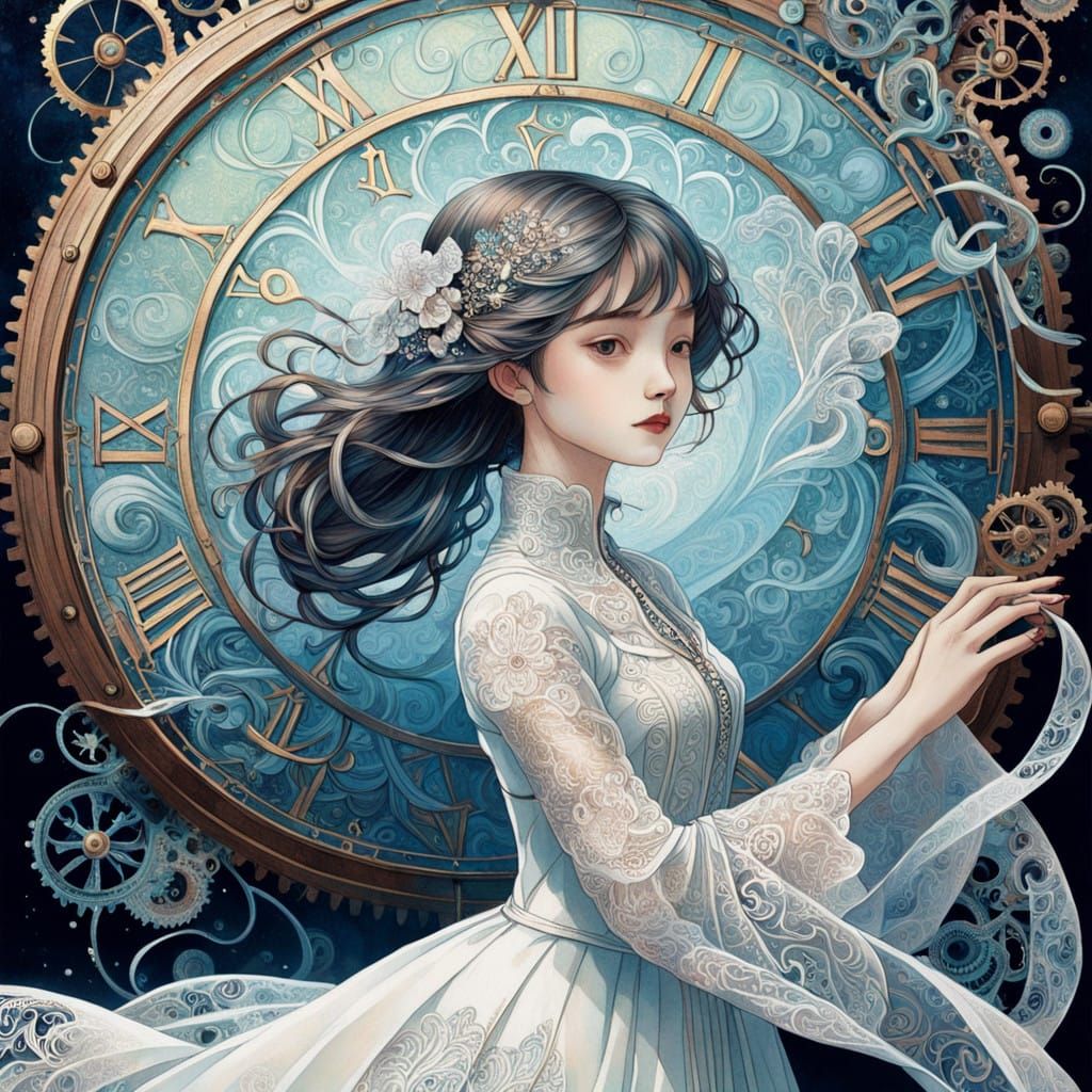 Timekeeper Goddess Among Whimsical Clockwork