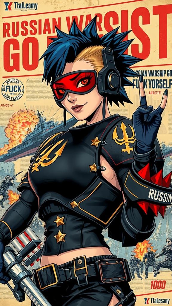 Cyberpunk Rebel Goddess Throws Defiance in Gritty Propaganda...