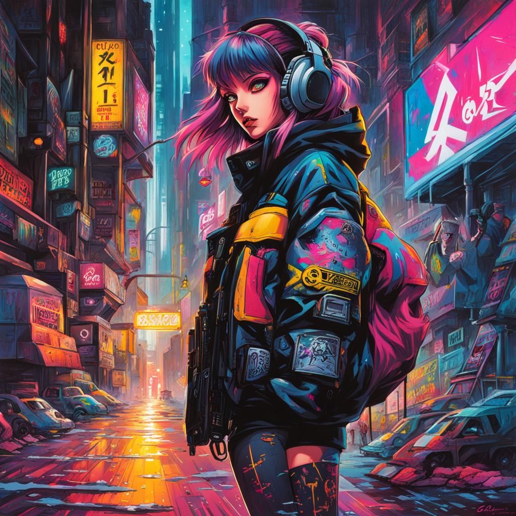 90s Anime Cyberpunk Graffiti Art