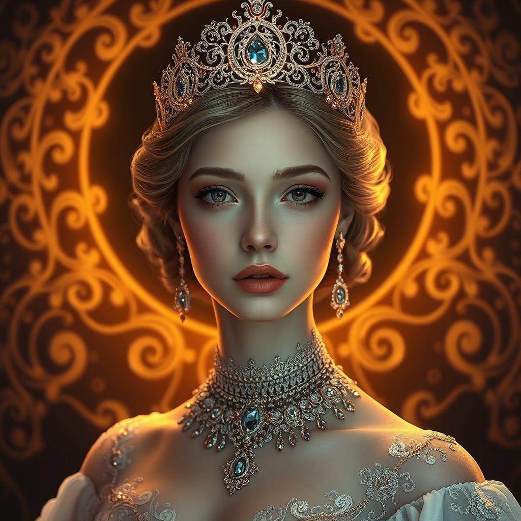 Ethereal Queen Portrait in Art Nouveau Style