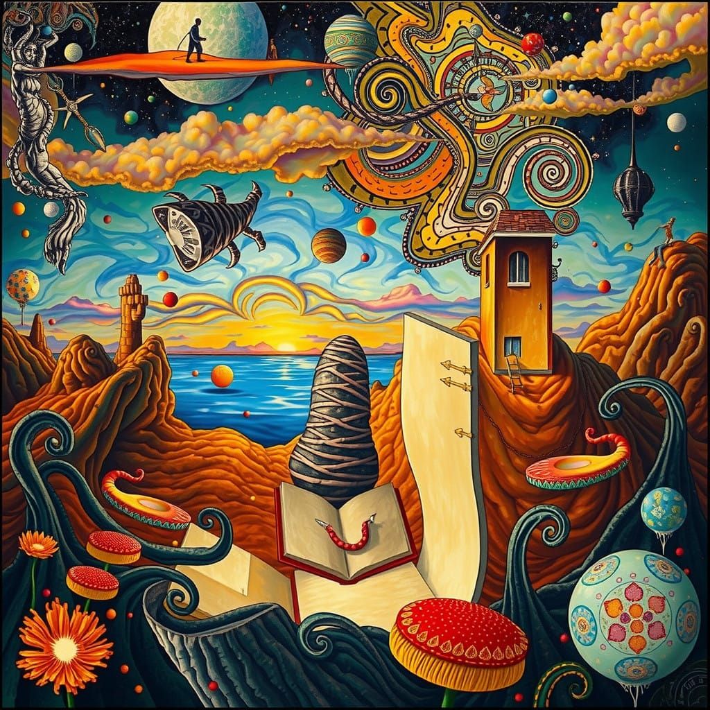 Surreal Dreamscape with Floating Islands and Glowing Orbs