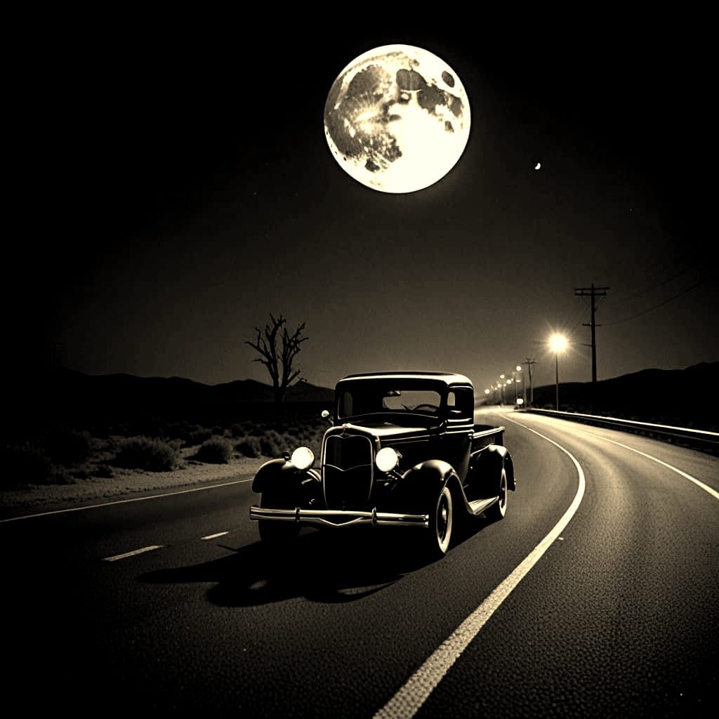 Moonlit Highway in Black and White