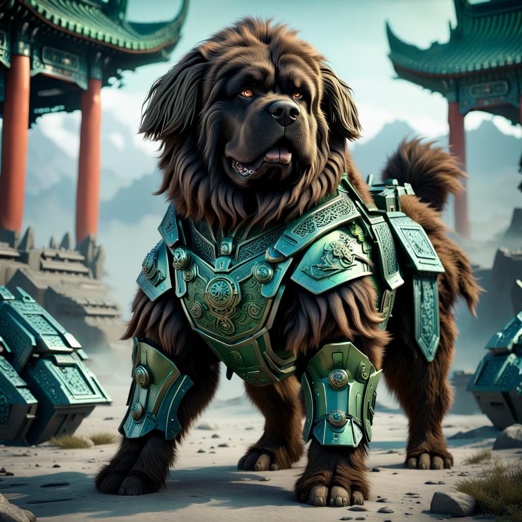 Newfoundland Dog Warrior in Sci-Fi Battle