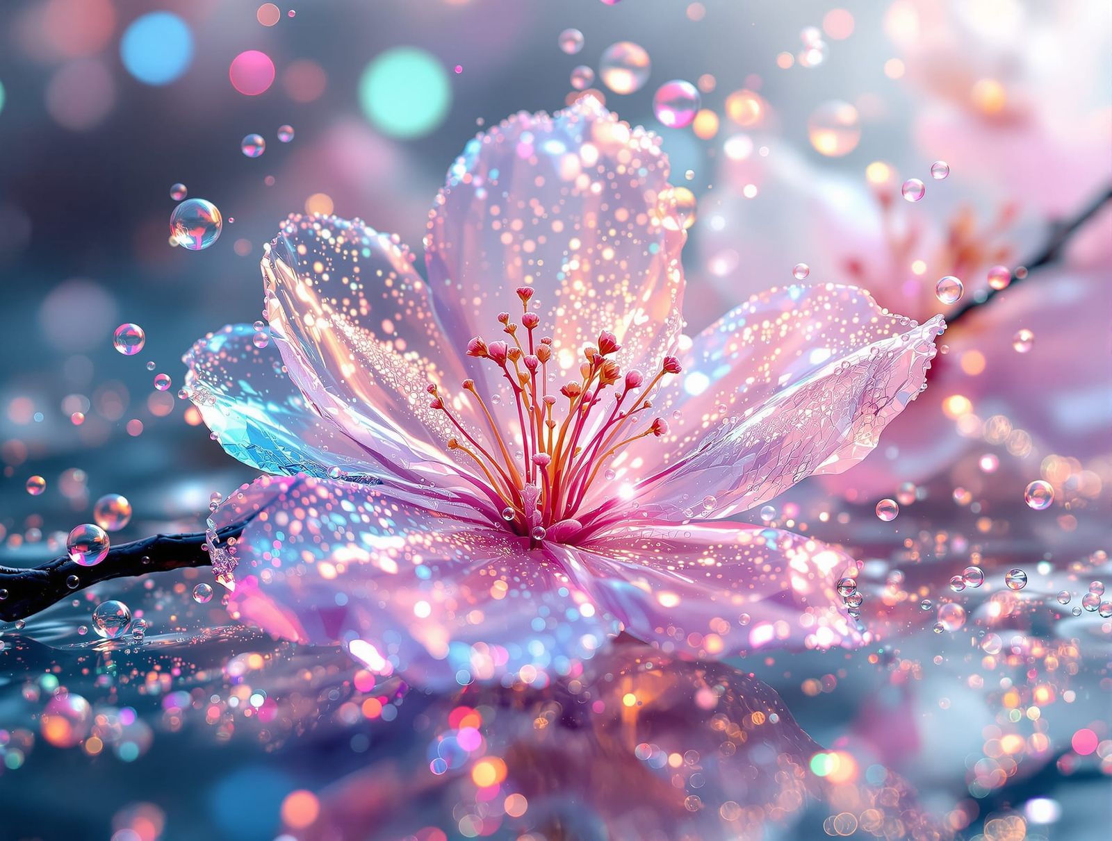 Water Cherry Blossom Silhouette with Fractoluminescence