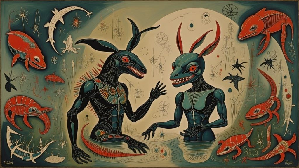 Alien Robots Lounging in Pond