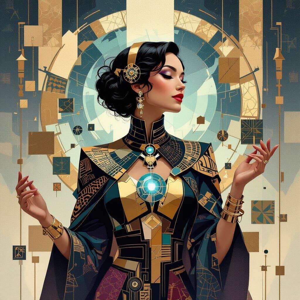 Quantum Deco Woman in Cubist Style