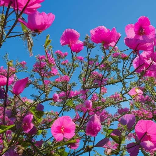 Pink and Blue Flower Park Scene