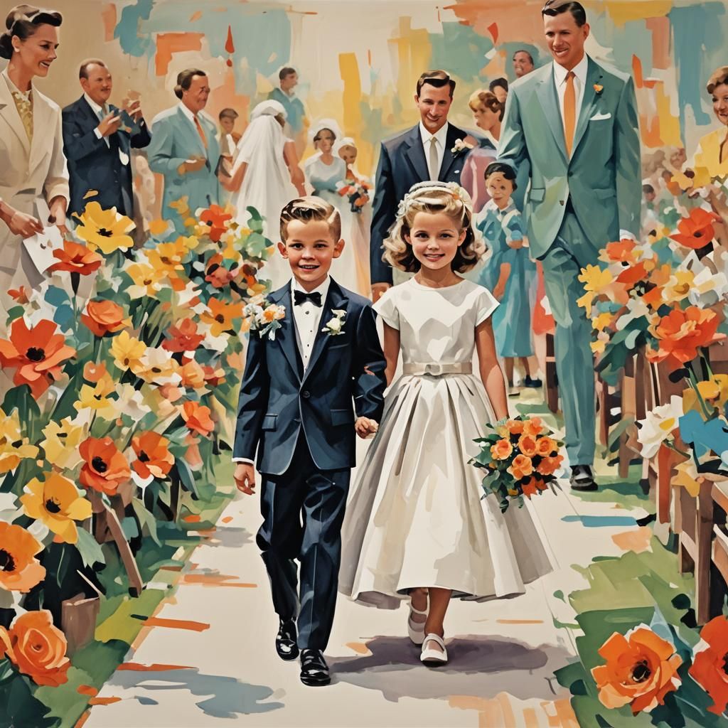 1950s Wedding: Ring Bearer and Flower Girl in Abstract