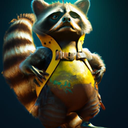 Raccoon in Banana Costume: Detailed Fantasy Art