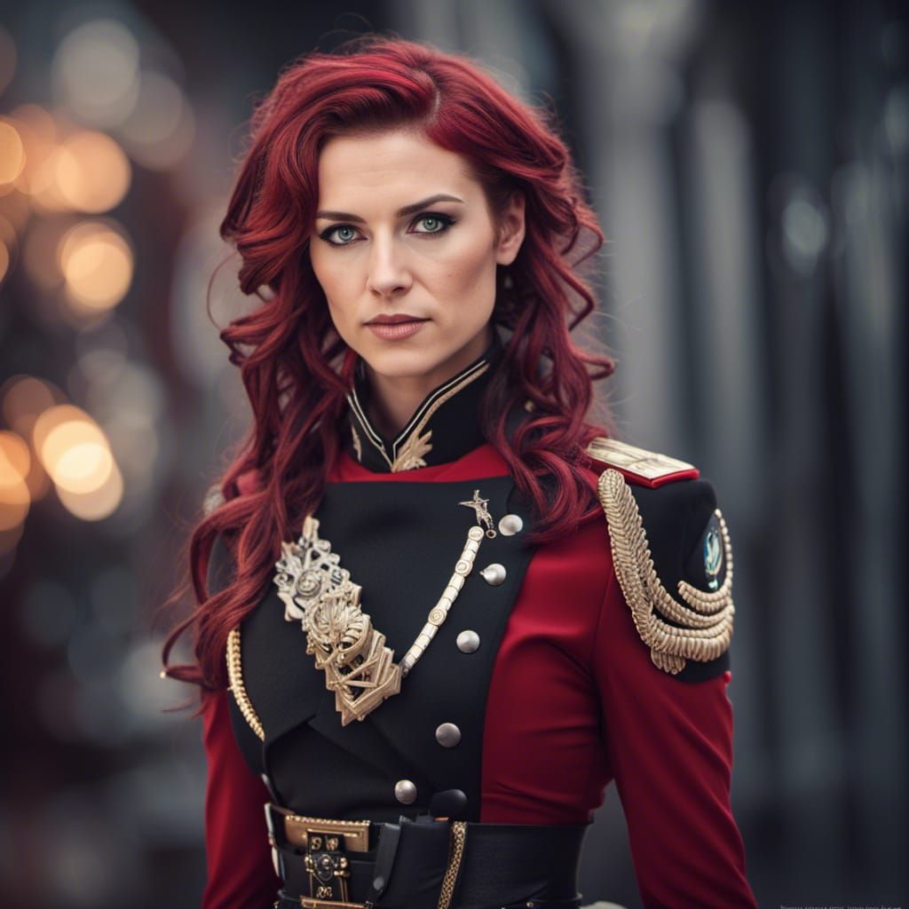 Steampunk Female Warrior Commander in Red and Black