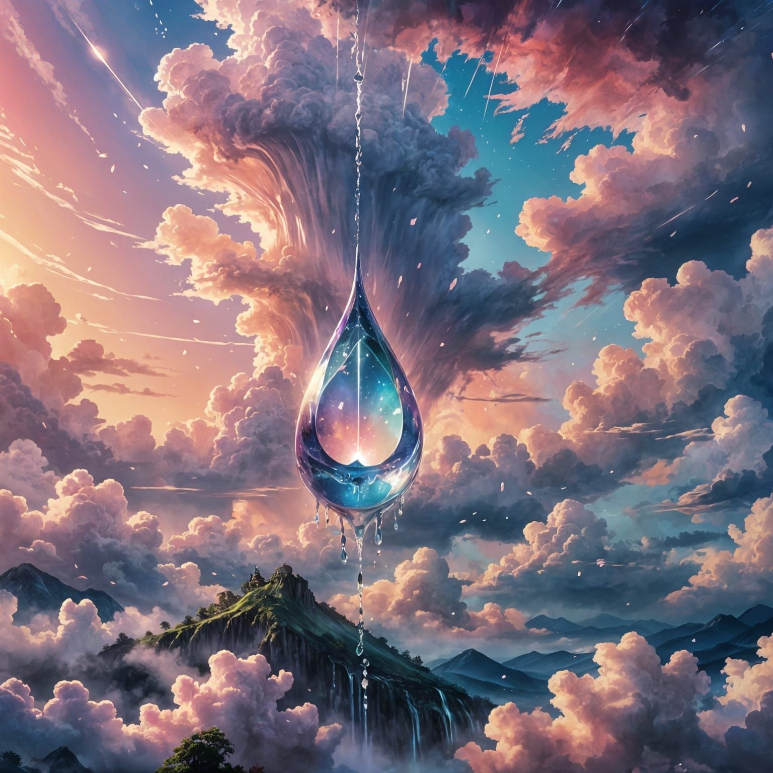 Epic Teardrop Design in Watercolor Cyberpunk Style