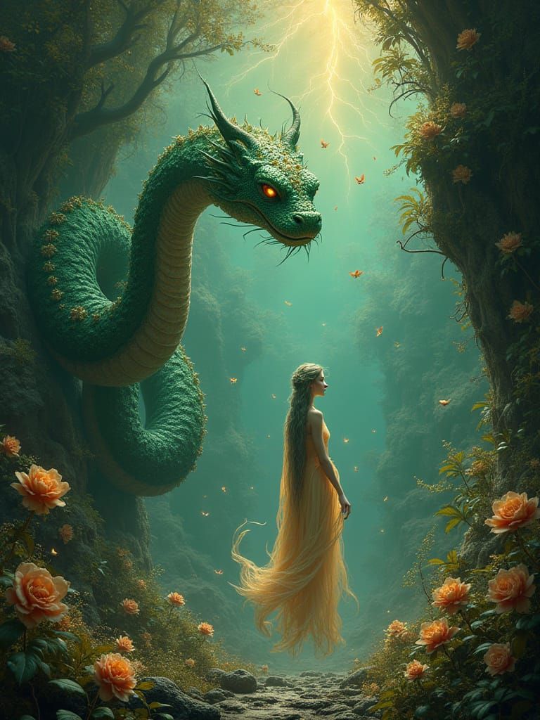 Emerald Serpent Goddess Ascends Myco-Rococo Opera House