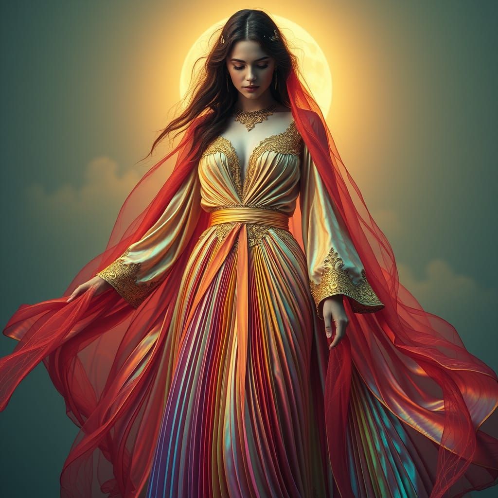Ethereal Femme Fatale in Iridescent Silk Robes