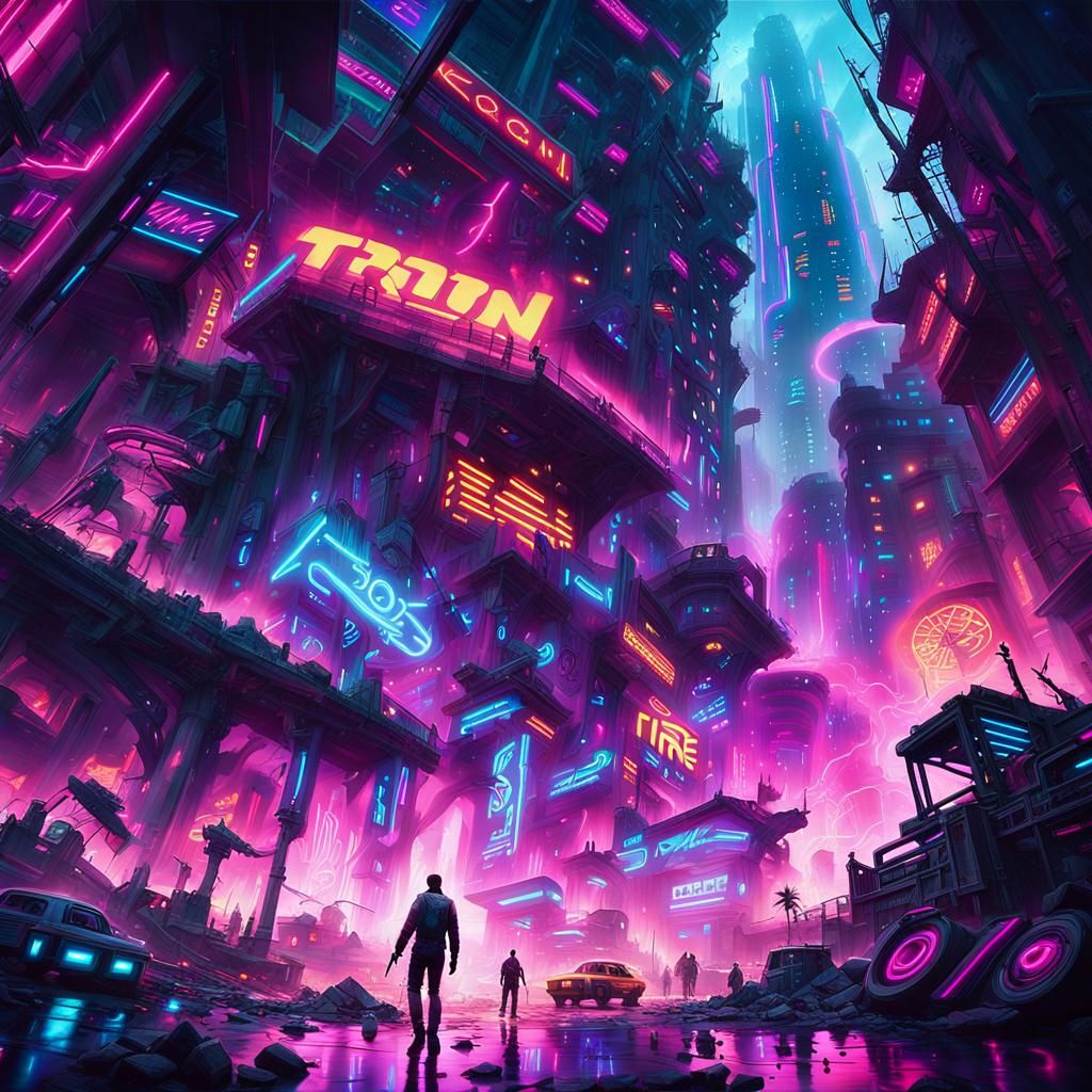 Neon Noir Tanks Clash in Cyberpunk City
