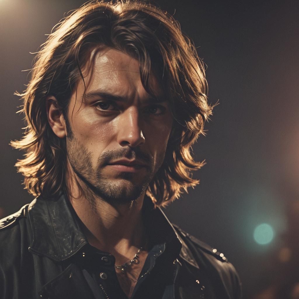 Cinematic Portrait of a Rock Star with Brown Hair