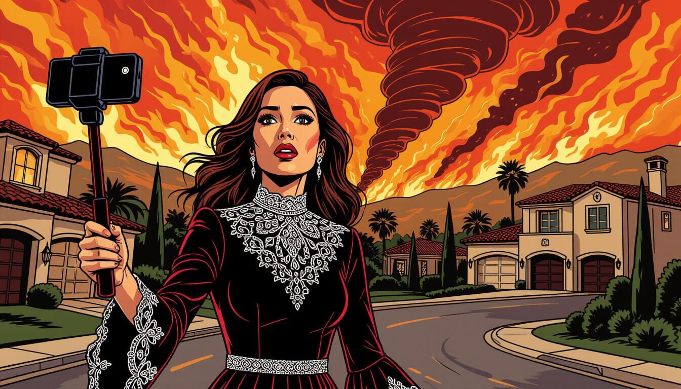 Woman Films Wildfire Disaster in Graphic Art Style
