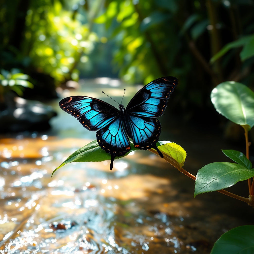 Cairns Birdwing Butterfly Beside a Gentle Stream