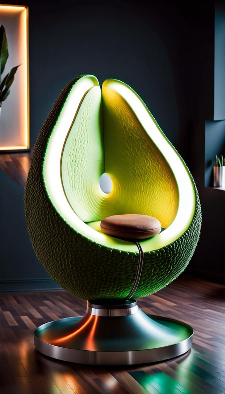 Futuristic Avocado Seat with Neon LED Lights