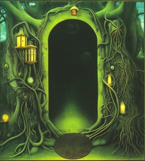 Magical Forest Portal with Glowing Lanterns