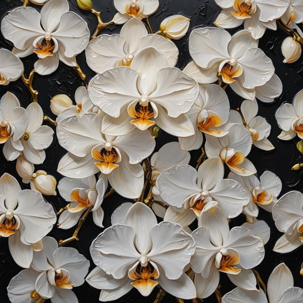 White Orchid in Oil, Neo-Impressionist Impasto