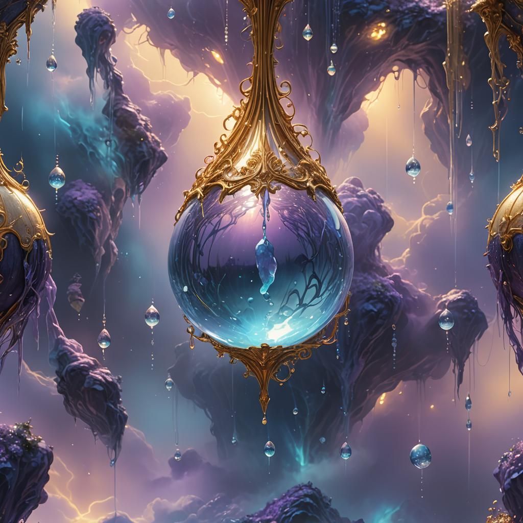 Luminescent Water Drop in Fantasy Matte Painting