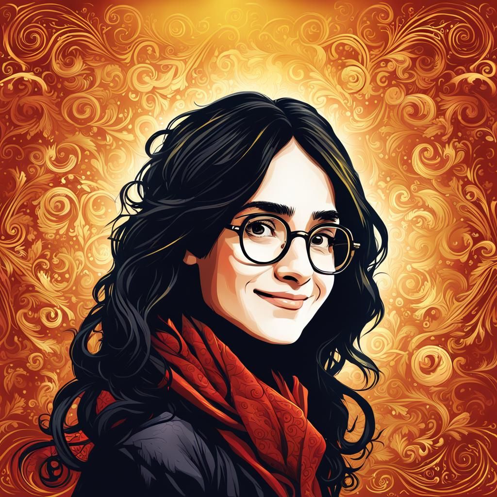 Female Harry Potter Vector Art with Castle Backdrop