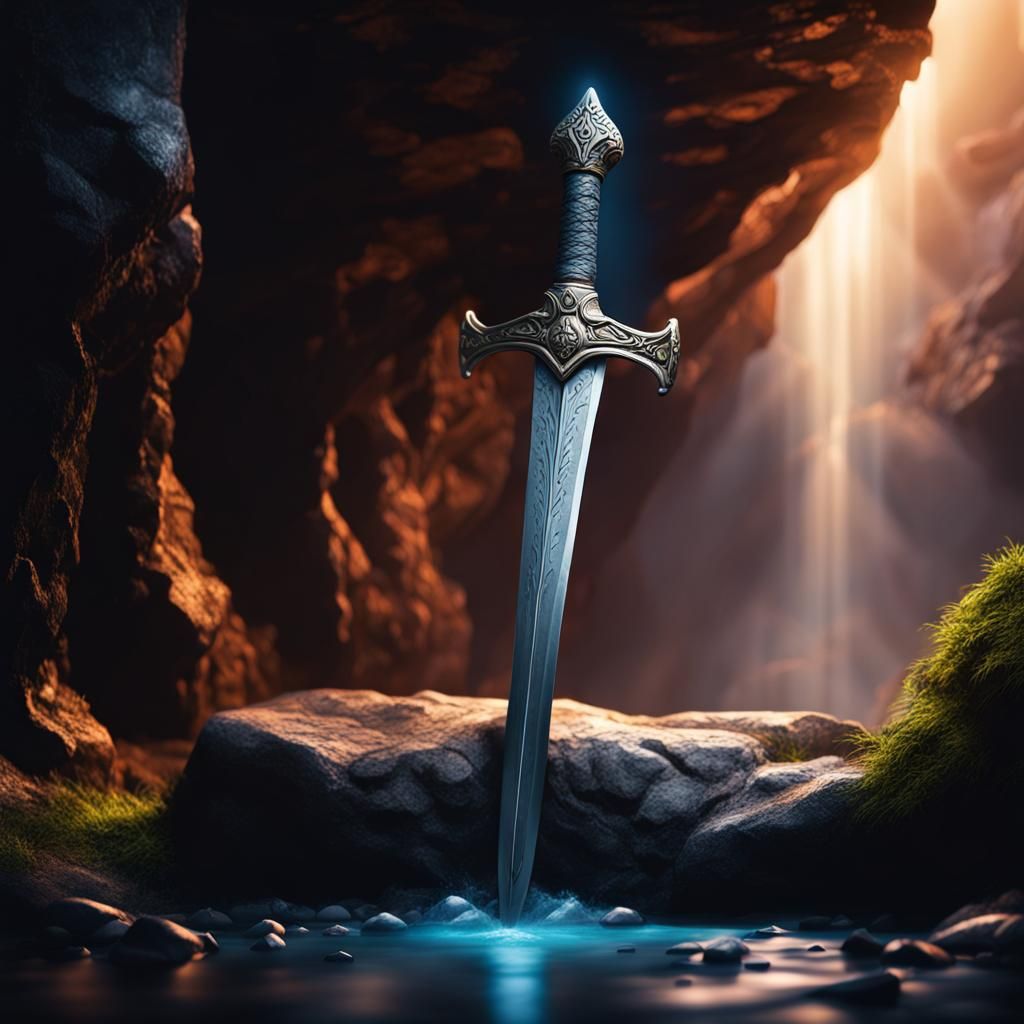 Sword in Stone Cave: Hyperrealistic Concept Art