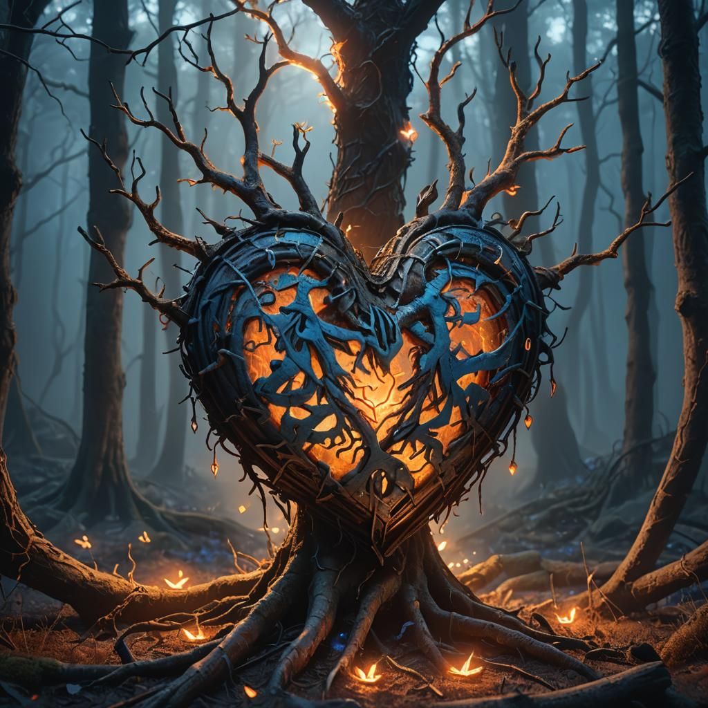 Mystical Heart in Bioluminescent Forest: Fantasy Concept Art