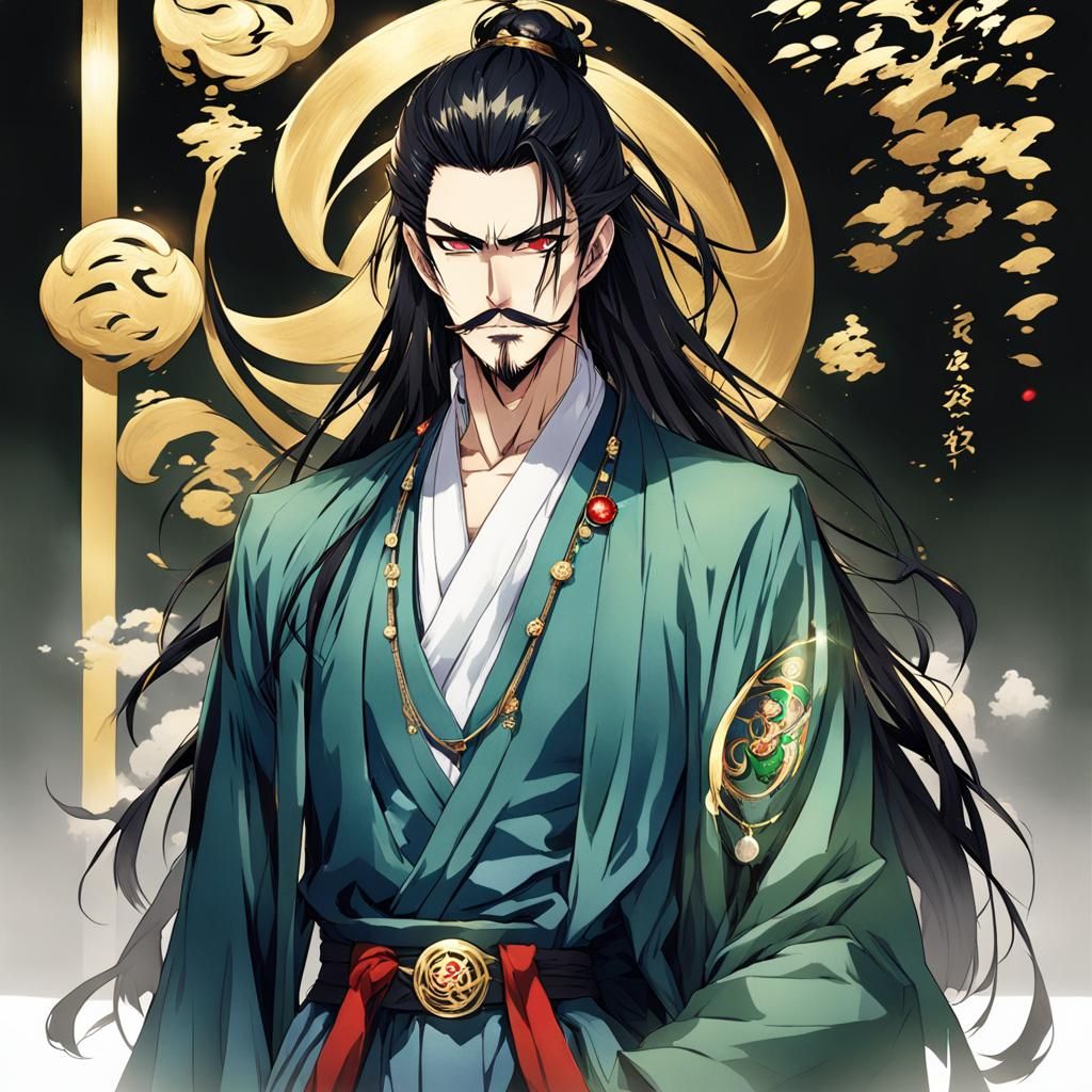 Anime Man in Kimono with Yin-Yang Necklace