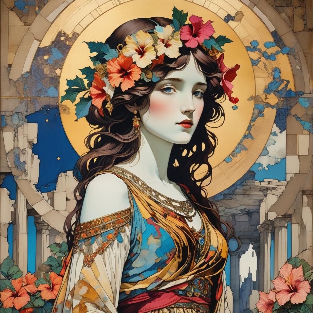 Maiden with Hibiscus Crown and Acropolis