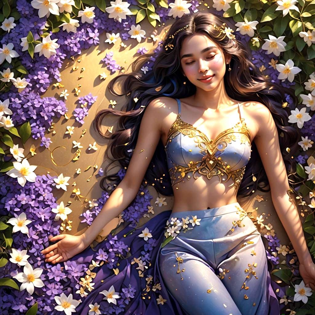 Jasmine Flowers and a Smiling Face in Detailed Painting