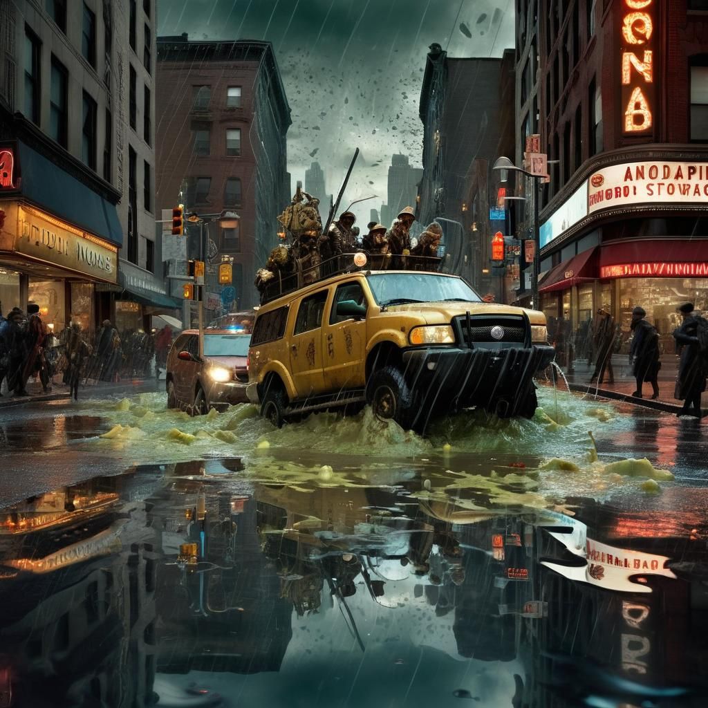 Maximalist Sea Battle in Puddle, Photorealistic Digital Art