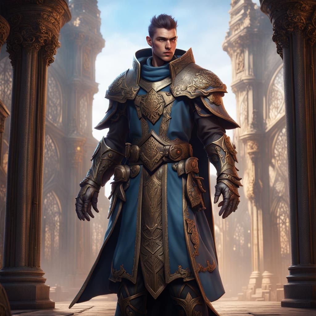 Young Male Cleric in War, Detailed Matte Painting