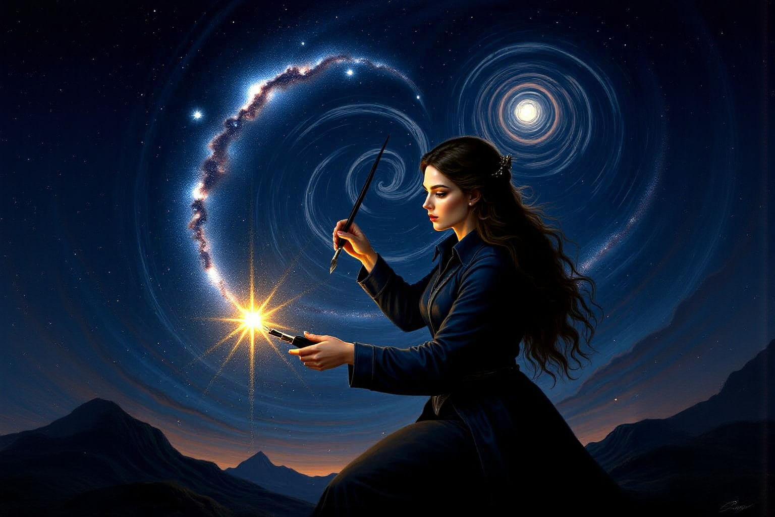 Celestial Artist Paints Galaxies in Starlight Matte Painting