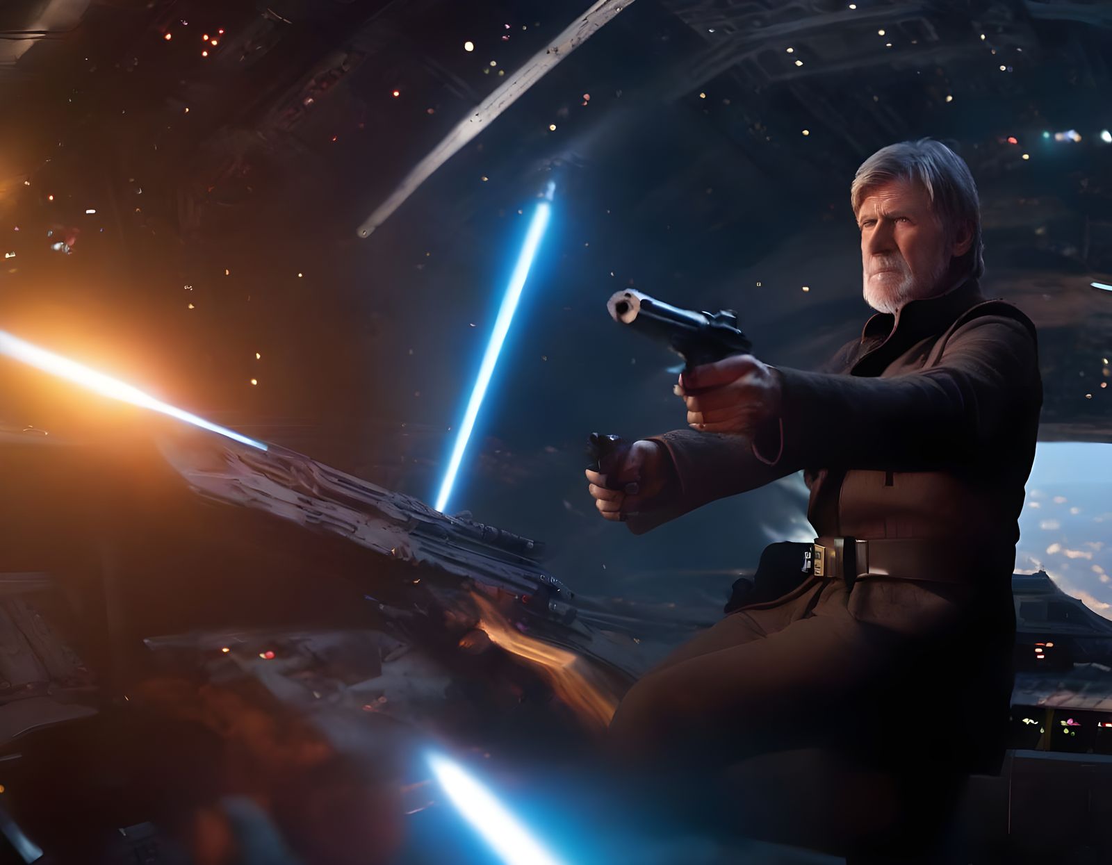 Han Solo and Chewbacca in Space Battle