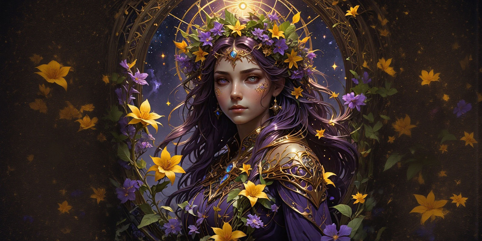 Soulful Cosmic Goddess in Vibrant Dark Fantasy Art