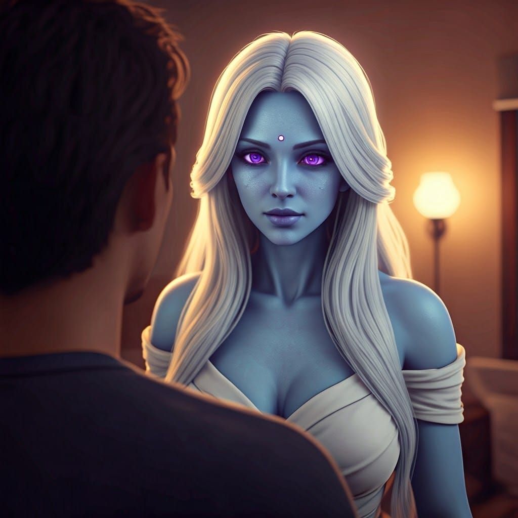 Angel Woman in Bedroom with Radiant Aura