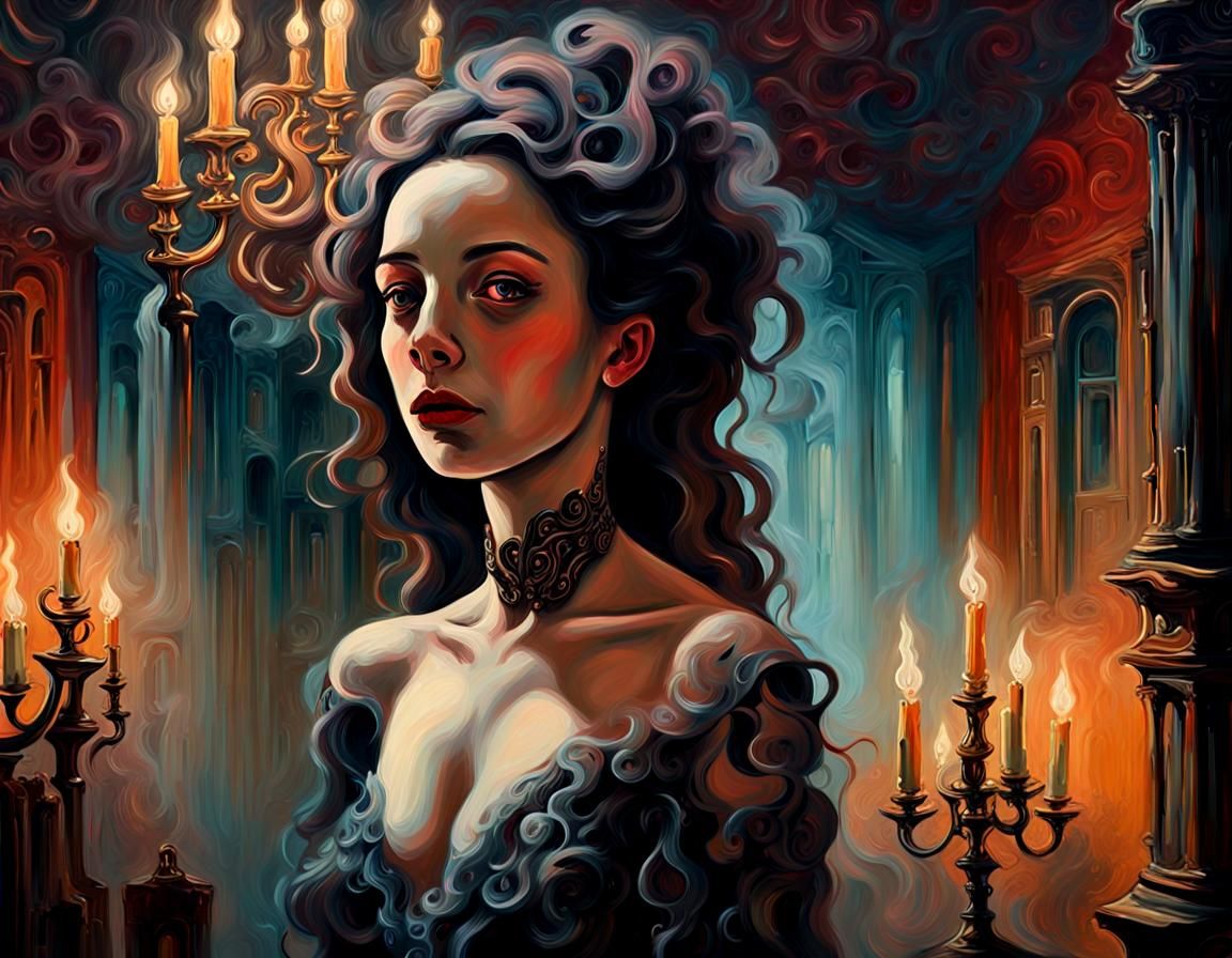 Surreal Woman Haunted by Ghost, Expressionist Painting