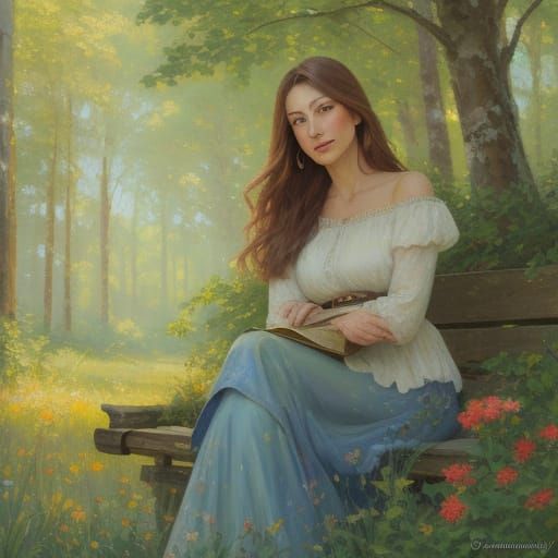 Woman in Nature Oil Painting in Impressionist Style