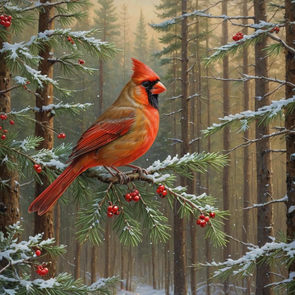 Cardinal in Winter Scarf: A Symbolist Oil Painting