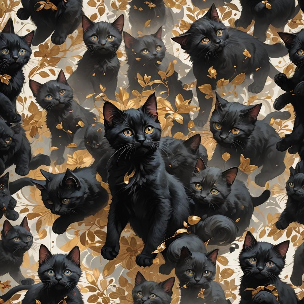 Hyperdetailed Portrait of Black Kittens Playing