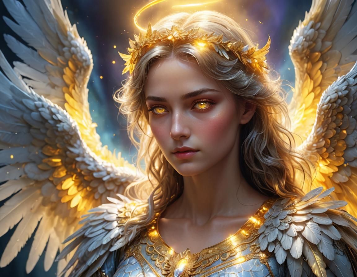 Heavenly Light Angel with Yellow Eyes in Digital Art