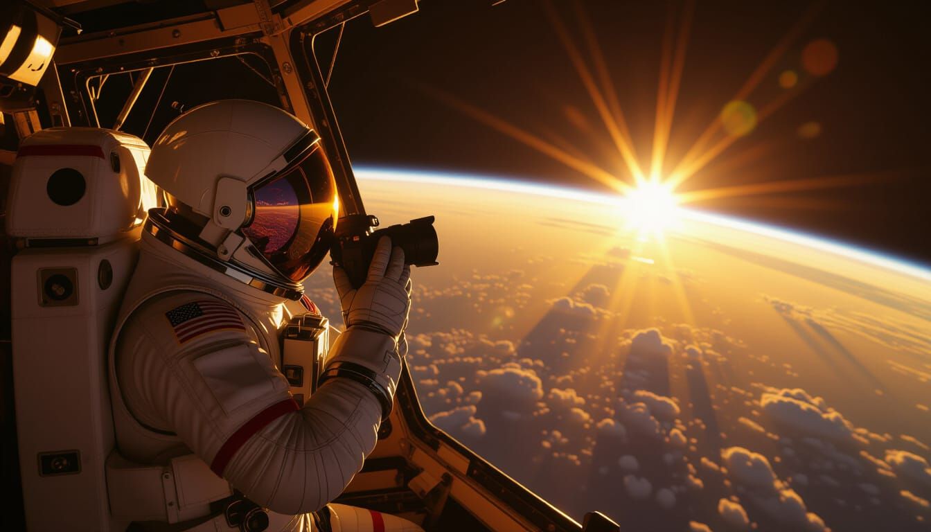Astronaut Captures Earth at Dusk in Golden Light